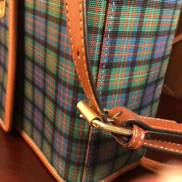 Estate Tartan Plaid Leather  Handle Crossbody Bag Blue and Green NWOT - Picture 6 of 7